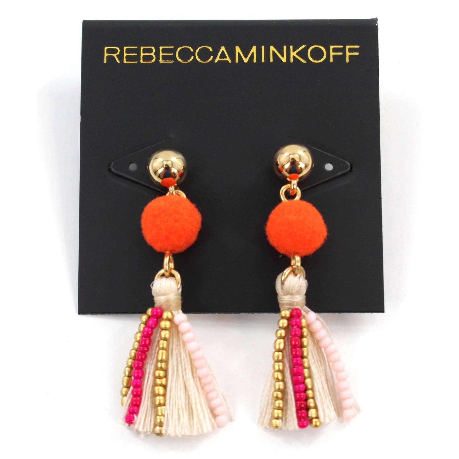 Rebecca Minkoff Pom Tassel Gold Drop Earrings 48 Tags Rm314 12$